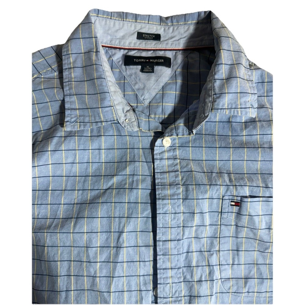 Tommy Hilfiger Mens XL Button Down Blue & Yellow Stretch‎